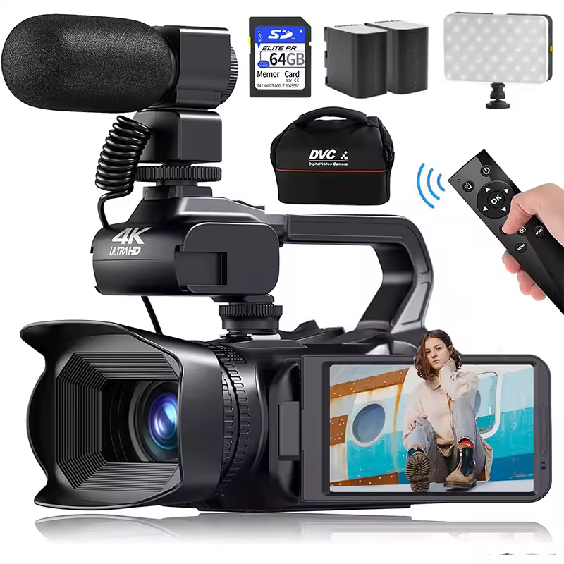 Цифровая видеокамера 2025 Pro 4K, 60 кадров в секунду, для фотосъемки, видеоблога на Youtube, прямой трансляции в Tiktok, веб-камера с 18-кратным зумом и функцией поворота
