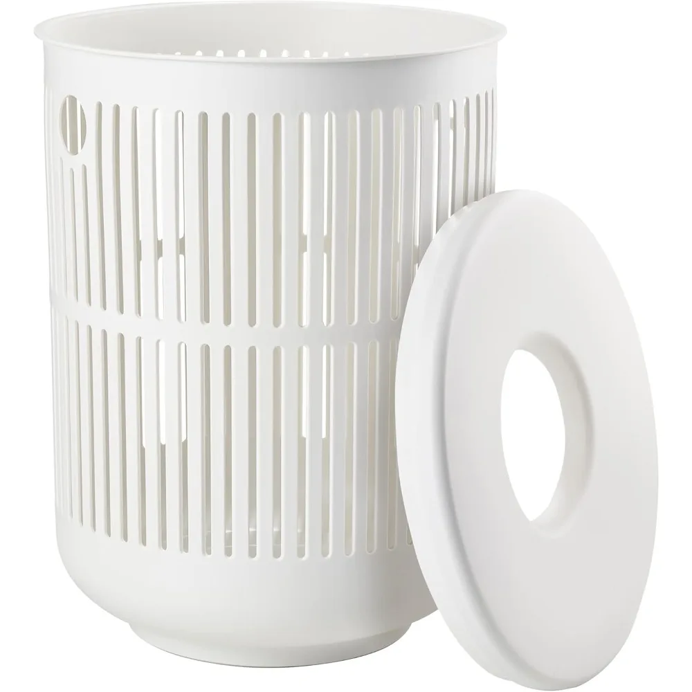 سلة غسيل عملية أنيقة - تعزيز روتينك باللون الأبيض، 16.14 × 16.14 × 21.65 بوصة، سعة كبيرة للاستخدام المنزلي