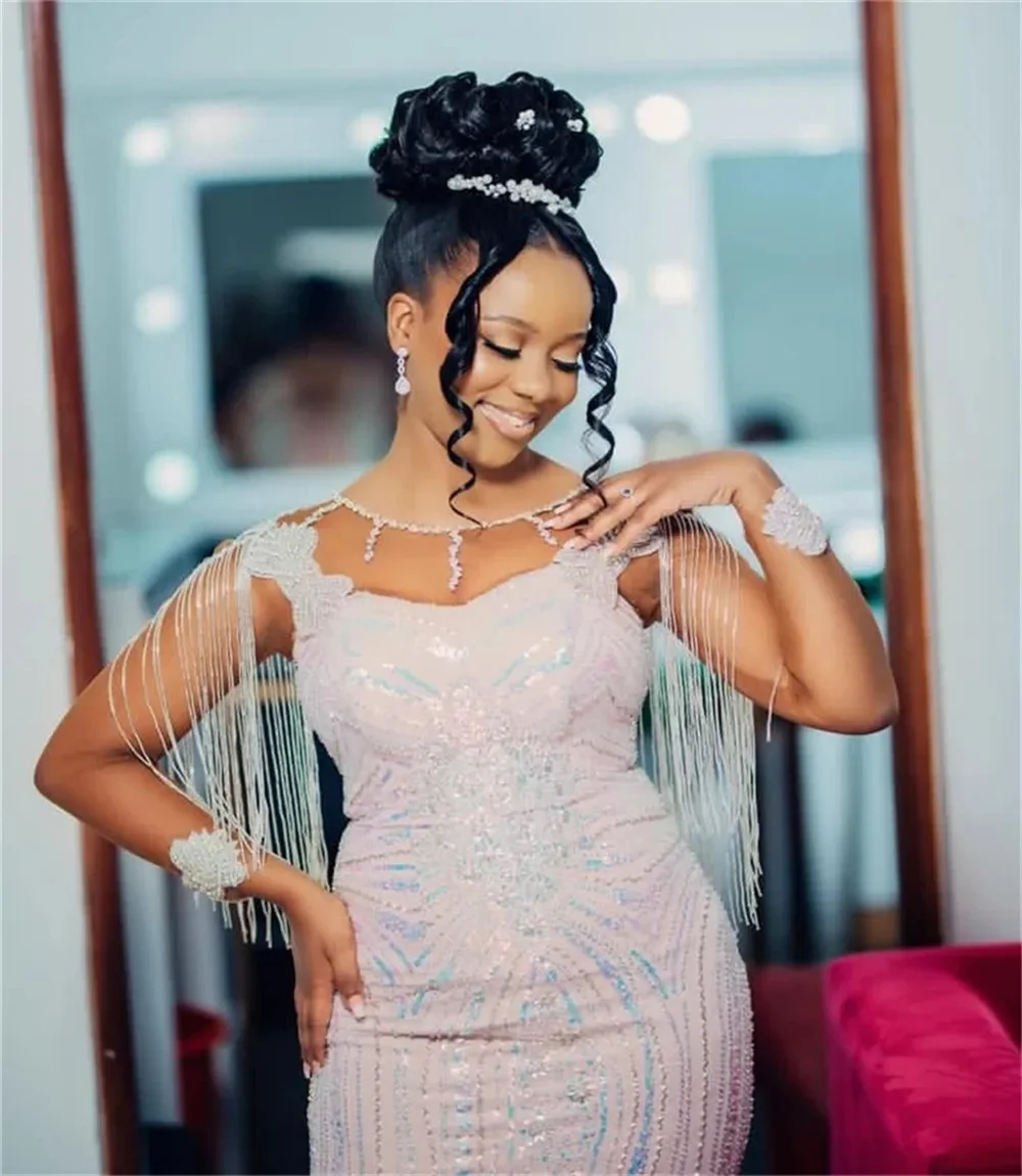 فساتين الزفاف الأفريقية حورية البحر شير الأورجانزا تكدرت Aso Ebi فساتين الزفاف النسائية للفتيات السود حسب الطلب
