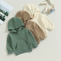 2023-07-07 Lioraitiin 0-4Years Kids Boys Girls Hoodies Solid Long Sleeve Pocket Hooded Sweatshirts Pullovers Fall Winter Tops