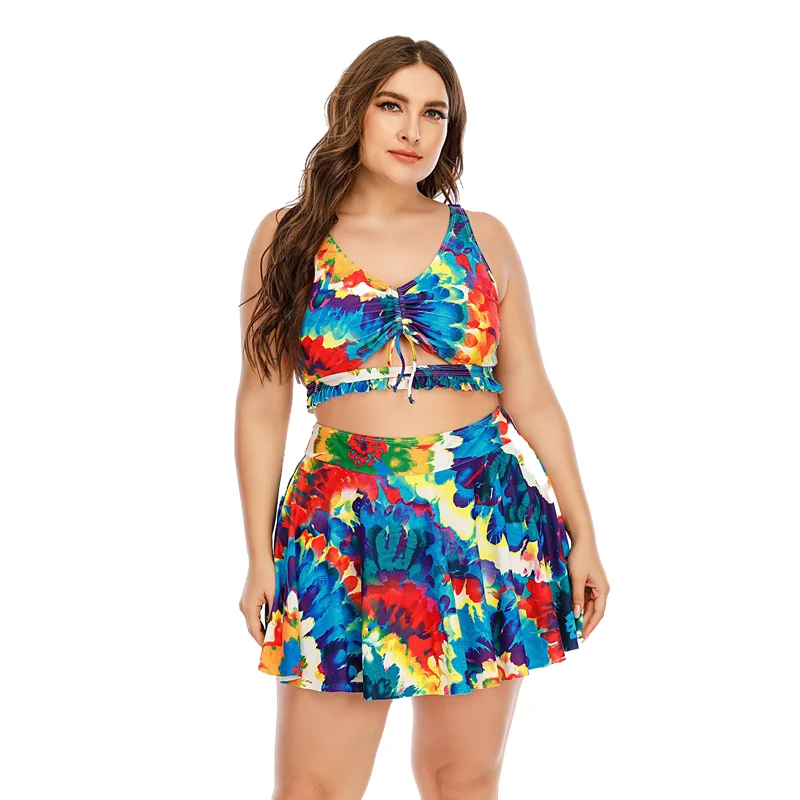 

New Plus Size Swimsuits Woman Two Pieces Swimwear with Skirt Tankini Set for Fat Swim Dress Separate Bathing Suits Bikinis