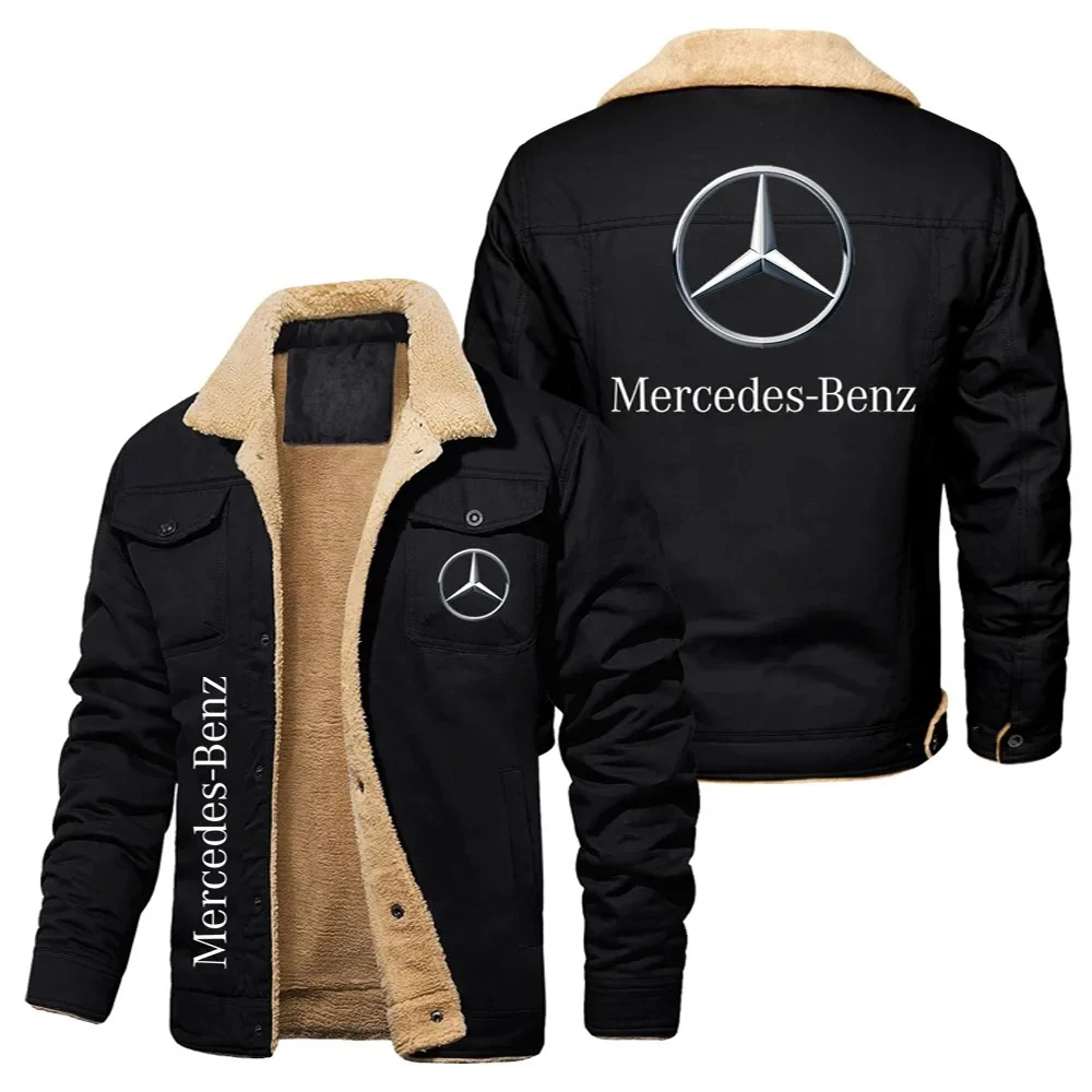 

Mercedes Benz logo printed AMG wool jacket for autumn and winter warm men's jacket stand up collar jacket with thick fleece work