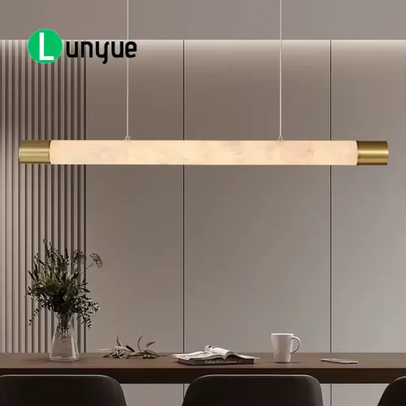 Postmodern Light Luxury Long Alabaster Chandelier Designer Pendant Lamp for Villa Dining Table Study Living Room Modern Decor