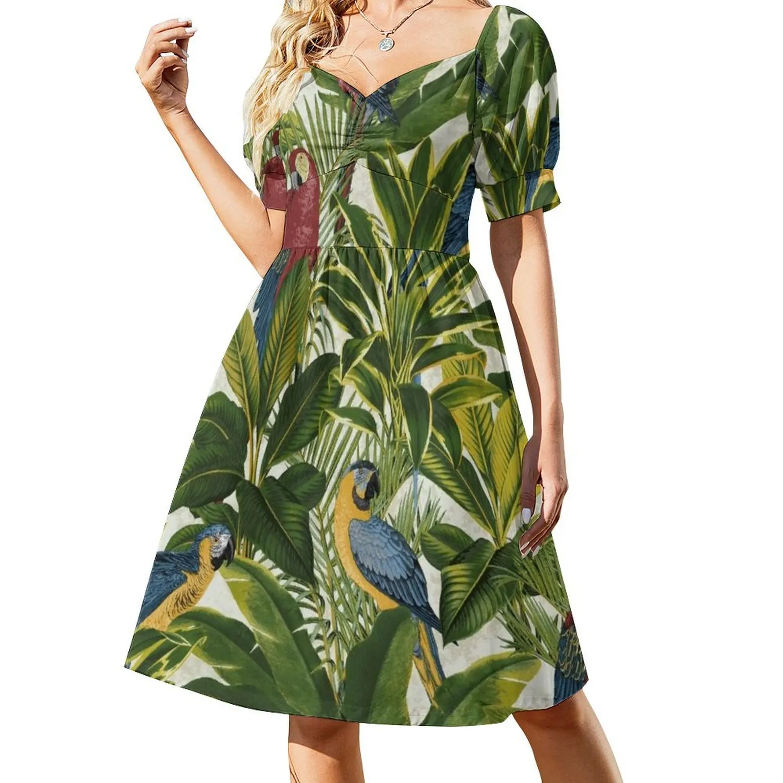 

Jungle Parrot Pattern Short Sleeved Dress Women's dresses Evening dresses elegant dress african dresses for woman Dress