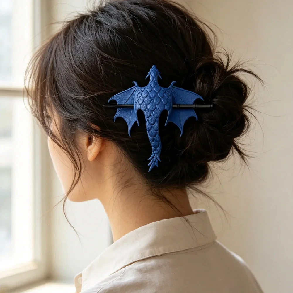 1 Stück Gotischer Drachenflügel-Haarstab, Mittelalterlicher Drachen-Haarstab mit Wikinger-Ledergriff, Holzstab für Damen Alltagsgebrauch & Cosplay – Detail 10