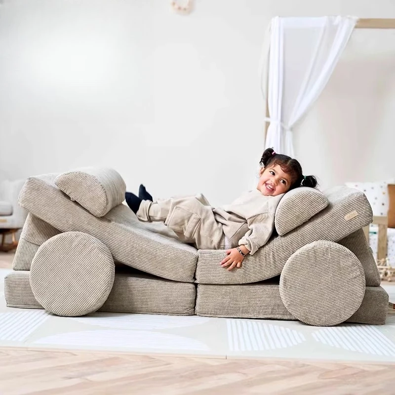 Children's sofa combination game building block sofa cushion foldable corduroy crawling sofa bed