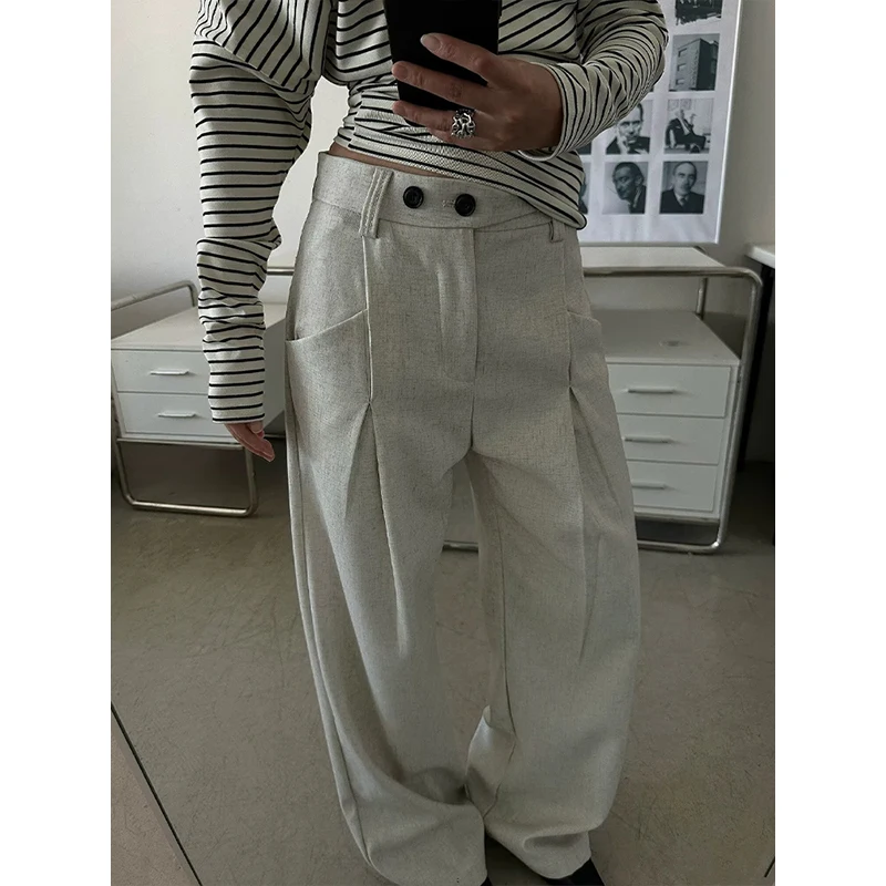 Women Apricot Suits Pants Vintage Y2k Pants Harajuku Aesthetic Style High Waist Trousers 2000s Clothes 2026 Autumn Winter