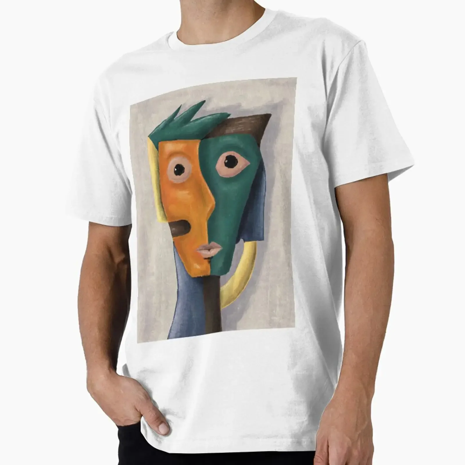 Kubistischer Gesichts-Digitalkunstdruck, entworfen und verkauft von aekritdeach, Vintage-Washed-Grafik, vielseitige Streetwear