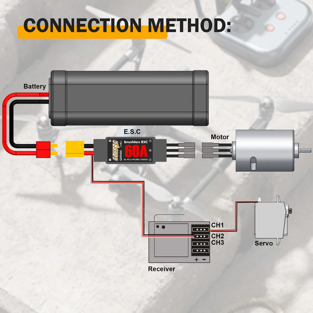 Contrôleur électronique sans balais 60A 2-6S RC ESC sans balais avec fiches 5V/7A BEC et XT60 pour Drone hélicoptère RC avion