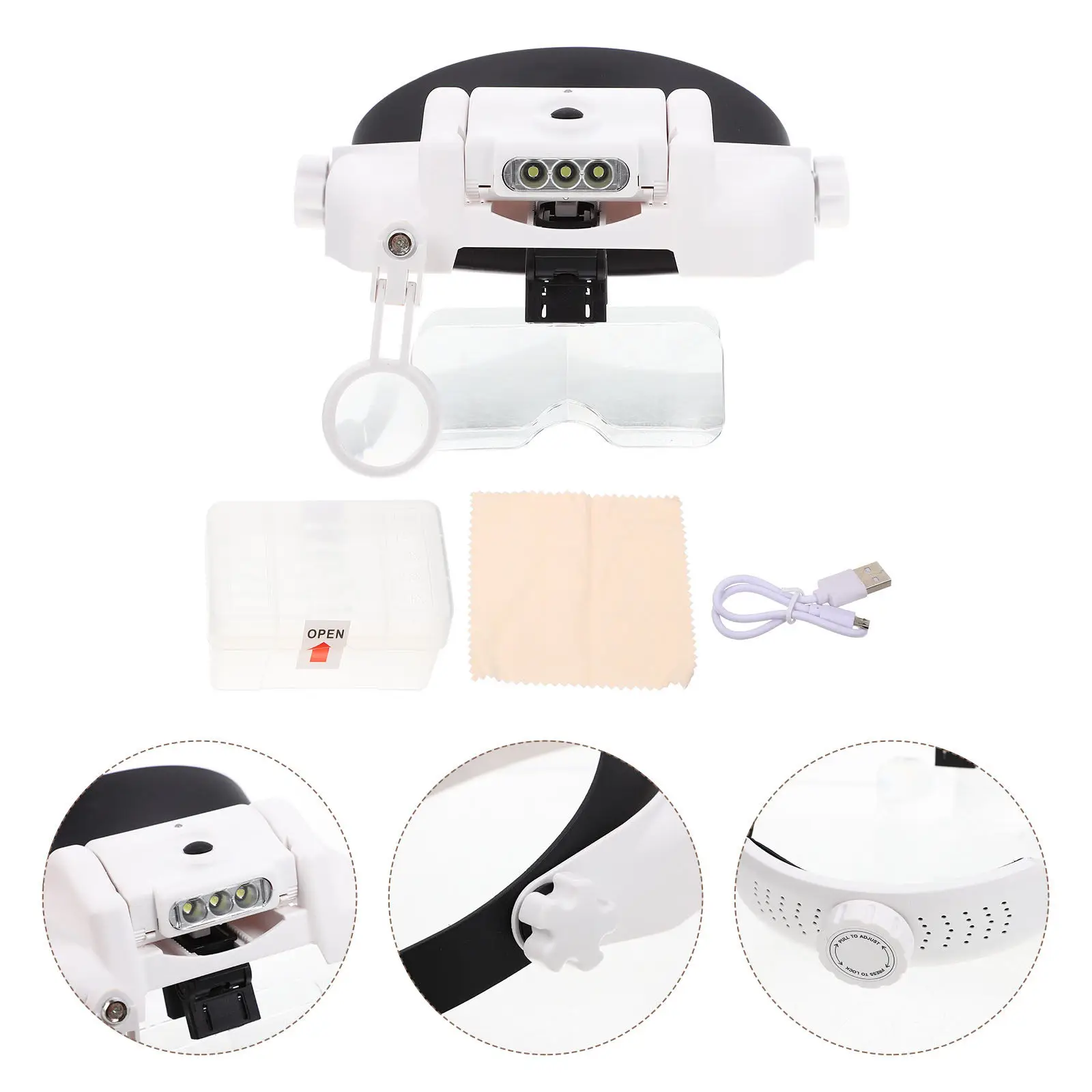 1Set Head Mounted Magnifier with Adjustable LED Lighting Multiple Magnifications Jewelry Identification Magnifier Eyelash