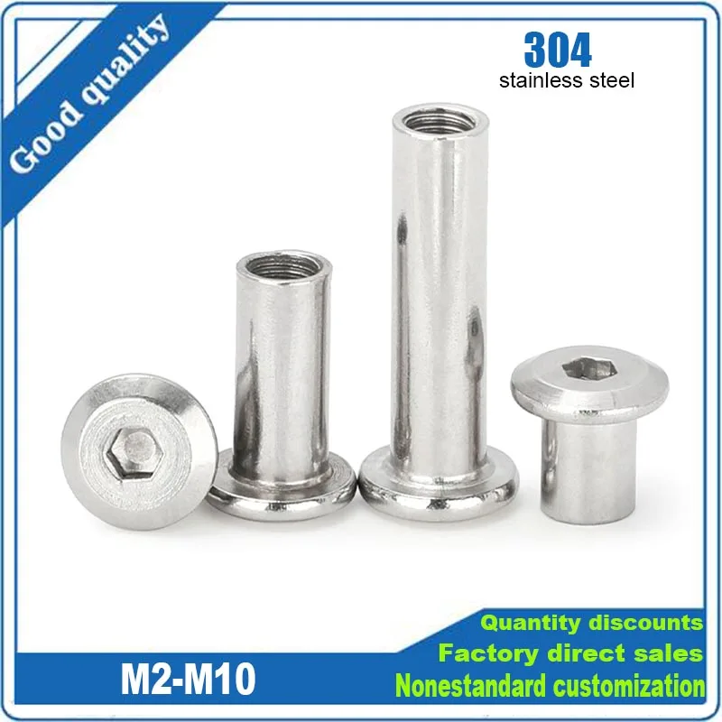 

1/10pcs M2 M3 M4 M5 M6 M8 M10 304 Stainless Steel Flat Hex Hexagon Socket Head Furniture Rivet Connector Insert Joint Sleeve Nut