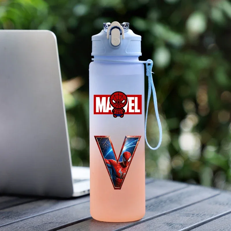 750ML Spider-Man Number 0-9 Letter A-Z Printed Water Bottle Large Capacity Drinking Portable Anime Outdoor Sport Water Cup Gift