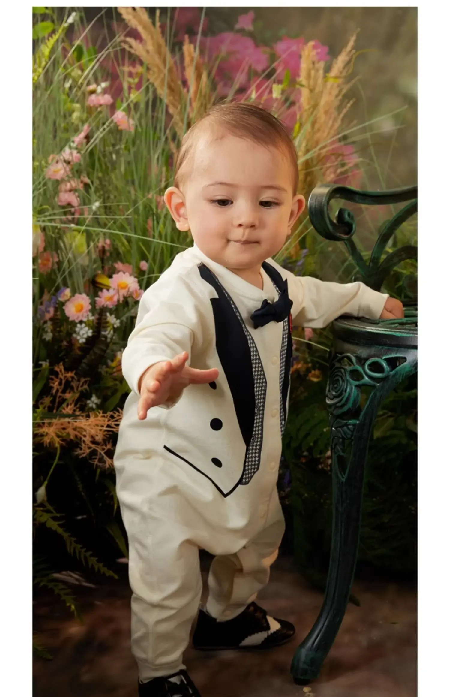 Male baby white formal dress gentlemans tie long sleeved cotton pure shooting clothing bebê  신생아촬영  신생아사진  아기 코스프레