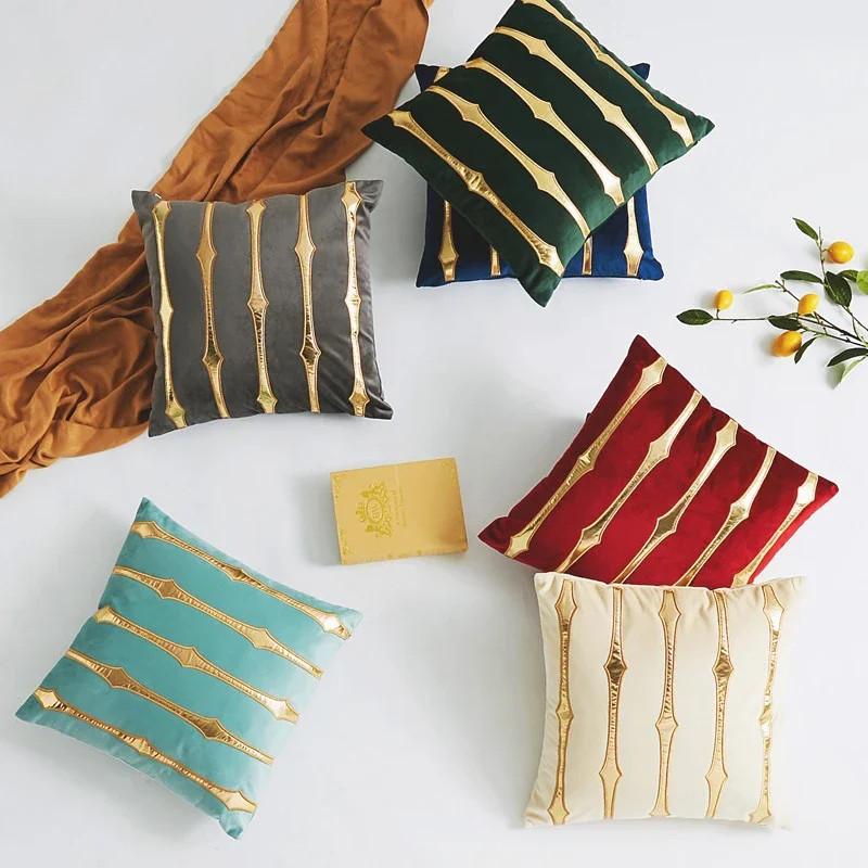 

45x45cm High Quality Thicken Velvet Gold Striped Embroidered Living Room Bedroom Sofa Cushion Cover Home Decoration