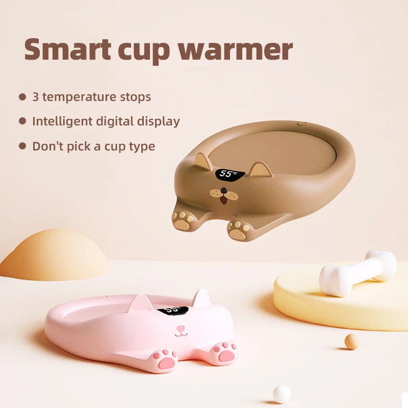 Cute Cats Dogs Cup Warmer Coffee Mug Heater Milk Tea Water Heating Pad Warmer Coaster 3 Constant-temperatures Auto-off Best Gift