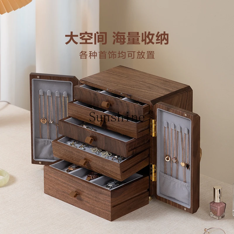 Black Walnut New Chinese Retro Large Capacity Guofeng Solid Wood Jewelry Box