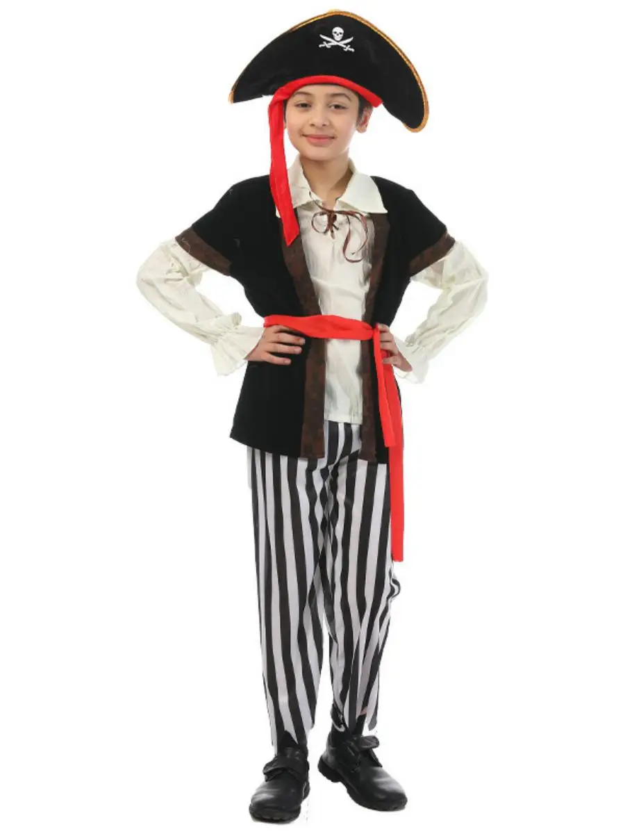 

Детский костюм на Хэллоуин Ja Pirate Captain для мальчиков и девочек, костюм для выступлений, комплект шляпы, сценическое представление, традиционное подбородок...