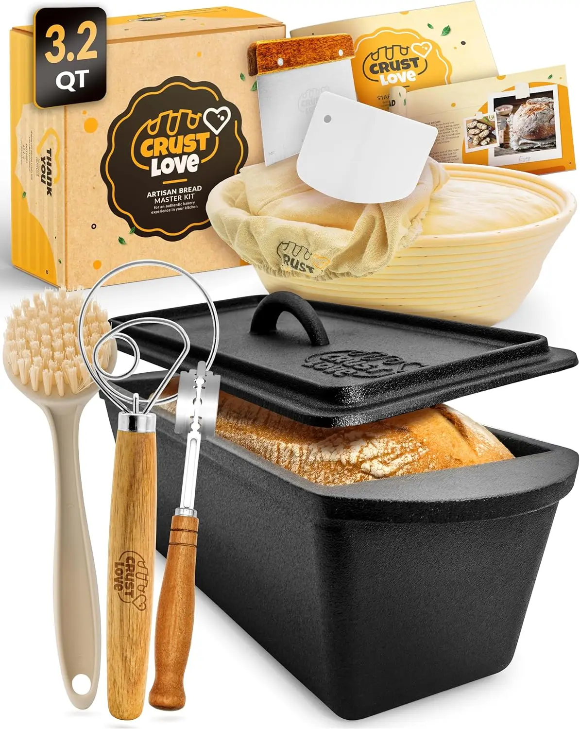 

Прямоугольная чугунная форма для выпечки хлеба, в комплекте с принадлежностями для закваски и крышкой, емкость 3,2 л для домашнего хлеба