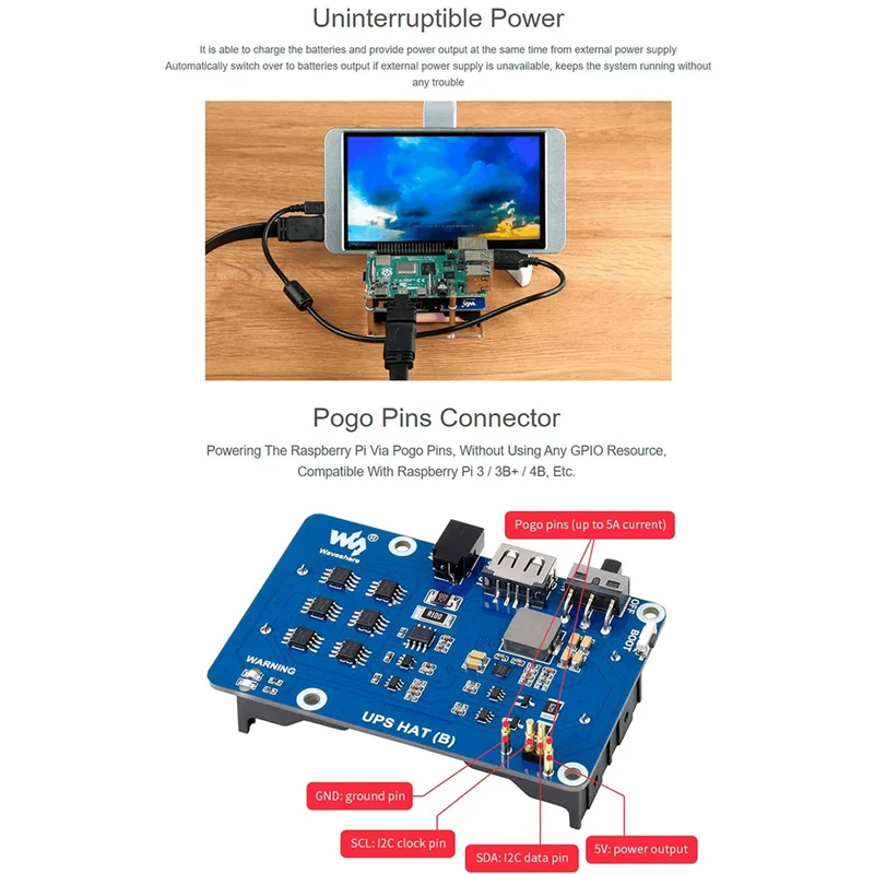 Waveshare 5V Uninterruptible Power Supply UPS Module HAT Kit for RPI Raspberry Pi 3 3B Plus 4 Model B 4B EU Plug