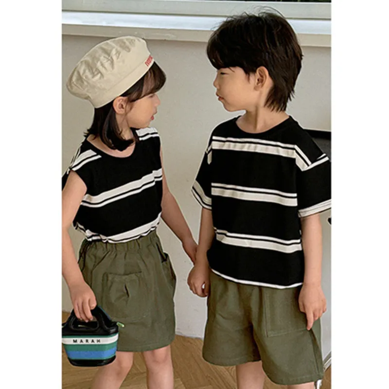 Children Twins Clothes Brother Sister Matching Outfit Korean Boy T Shirt Shorts 2 Pieces Suit Kids Girl Vest Skirt Two Piece Set