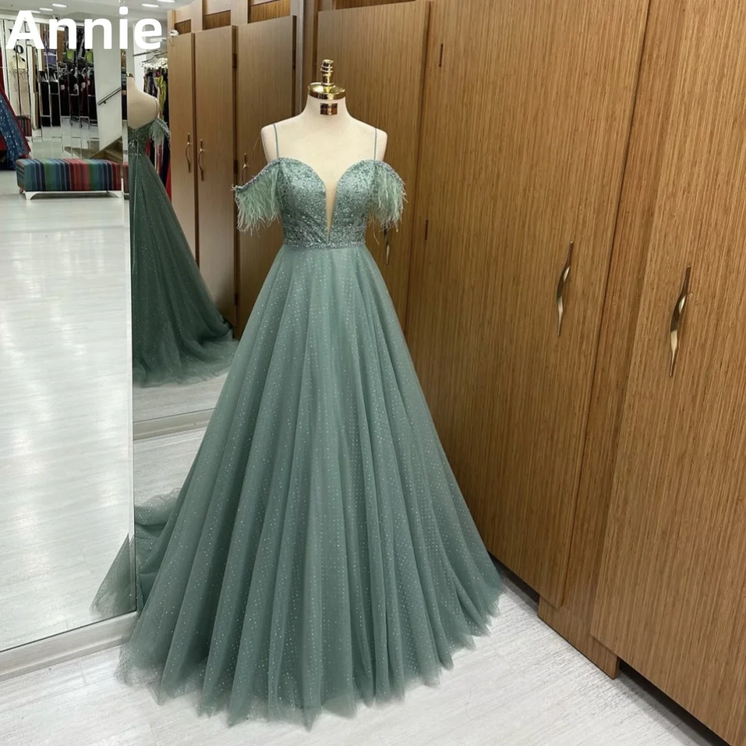 

Annie Green Prom Dresses Luxurious Feather Shine Evening Dress فساتين السهرة2024 Bride Wedding Formal Occasions Party Dresses