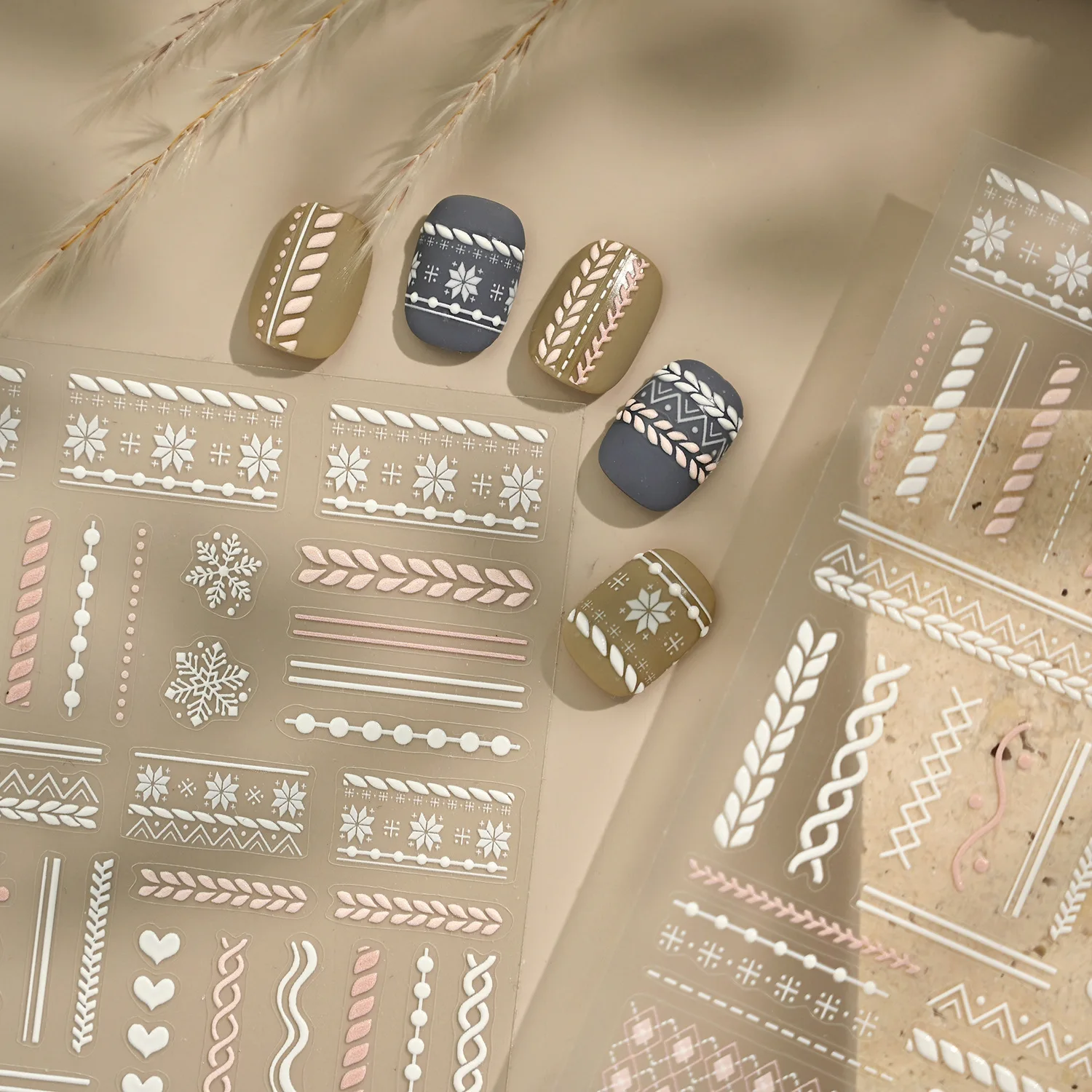 5D تنقش سترة مسمار ملصقات الشتاء عيد الميلاد محبوك نمط الثلج مسمار ملصقات فنية المتزلجون مانيكير الديكور