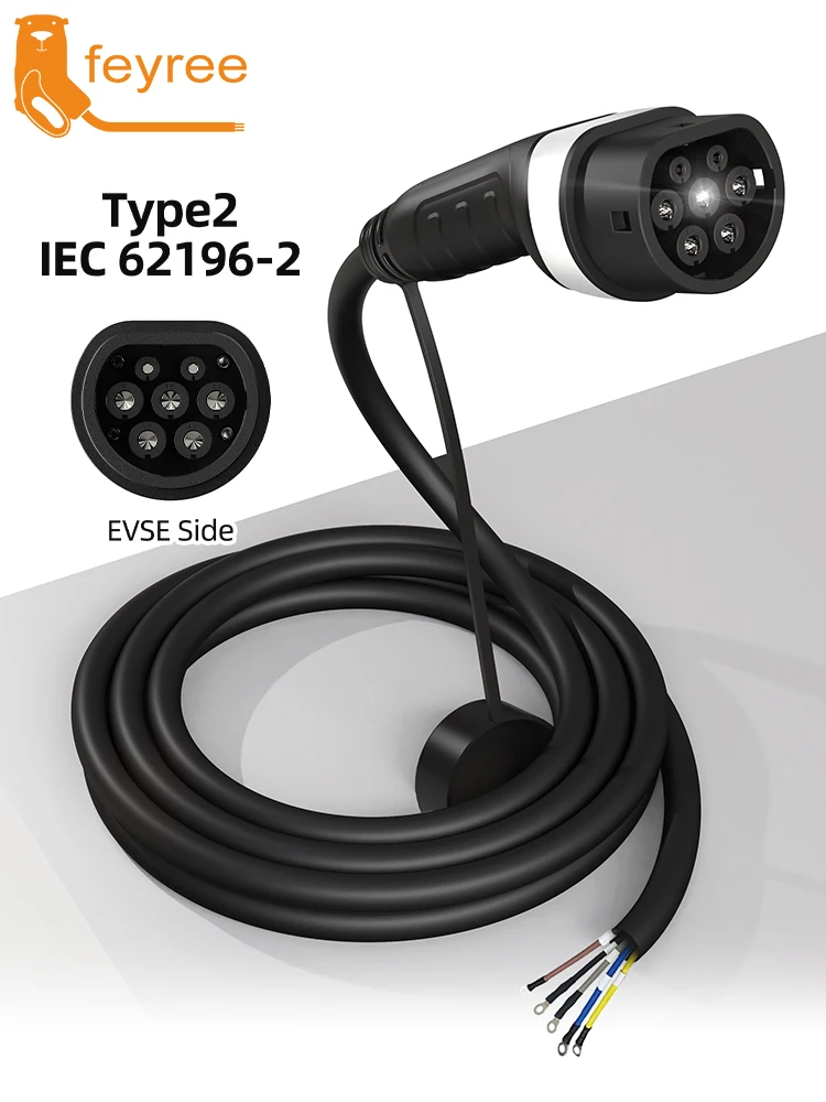 Feyree EV-Ladegerät Typ2 Buchse (Fahrzeugseite) 5m Kabel 32A 8KW 1-phasig Ladestation 3-phasig 11KW22KW IEC62196-2 für Elektroauto
