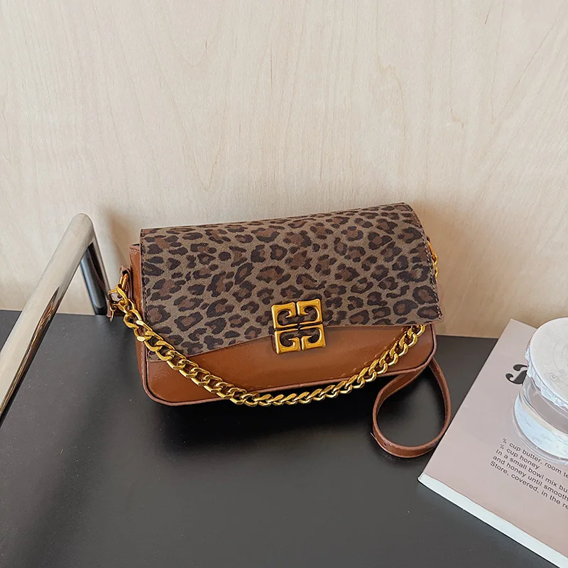 

Premium Retro Matte Chain Small Square Bag Trendy Designer Fashionable Leopard Print Versatile Casual Shoulder Messenger Bag