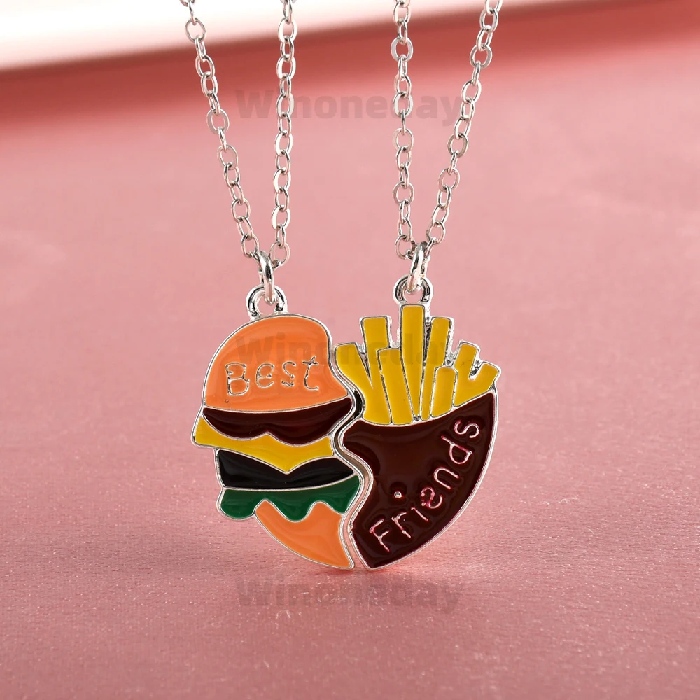 Winoneday 2Pcs/Set Cartoon Hamburger French fries Best Friend Necklace for Girls Fashion Friendship Gifts