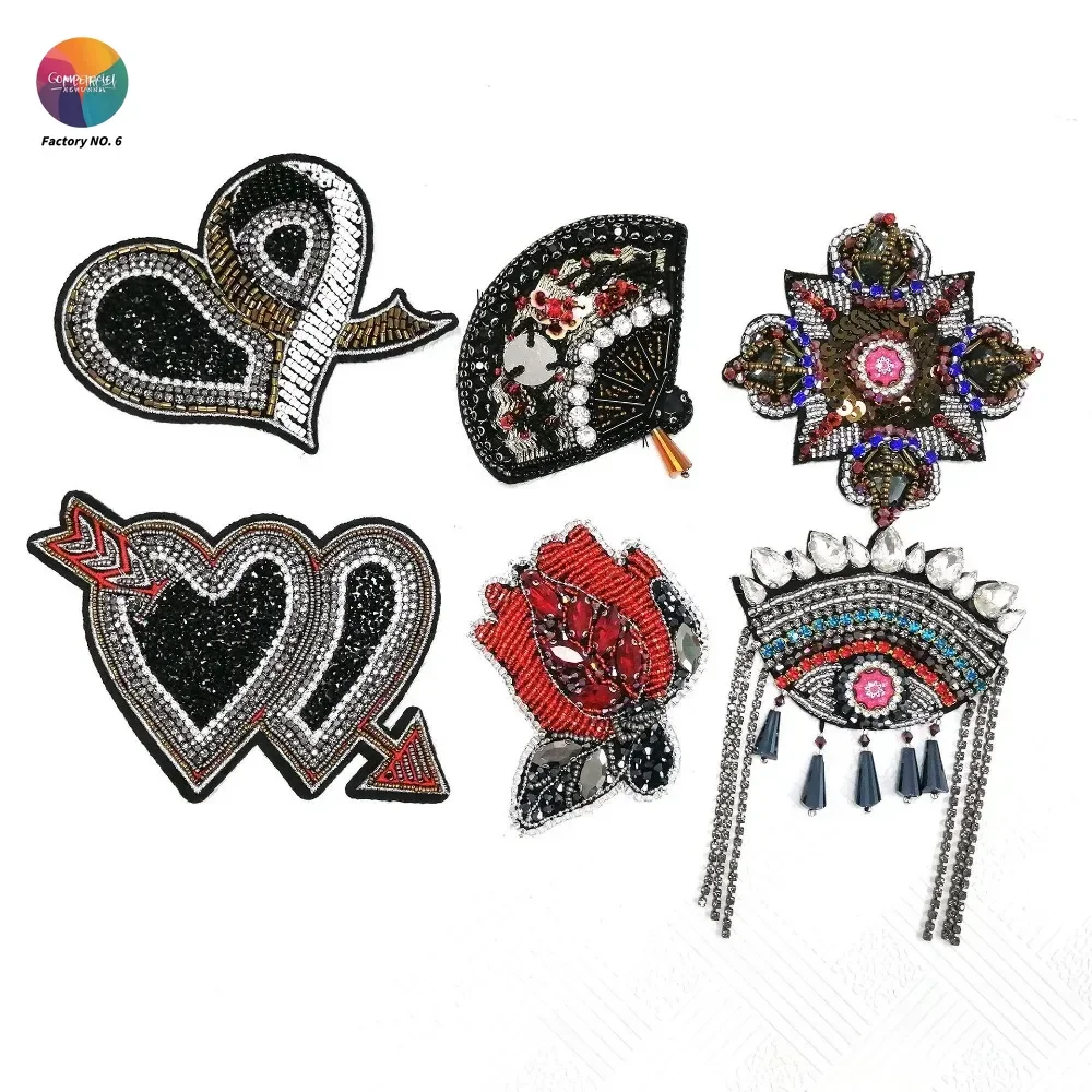 Manufacturer Supplies Handmade Beaded Rhinestones with An Arrow Through The Heart, Eye Fringed Cloth Stickers, Rice Beads Flower