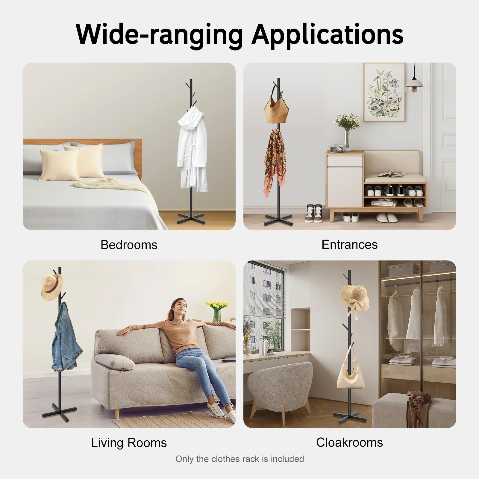 Cabide de galhos de árvores, suporte de casaco preto espesso, base em forma de cruz, tamanho compacto, grande capacidade de 2205 libras, com 7 ganchos