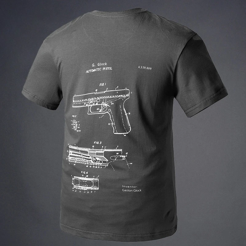 Military Enthusiast T-shirt Sketch Gun Theme Short-sleeved Men's Slimming Base Shirt Cultural Tee Training Tactics Short-sleeved