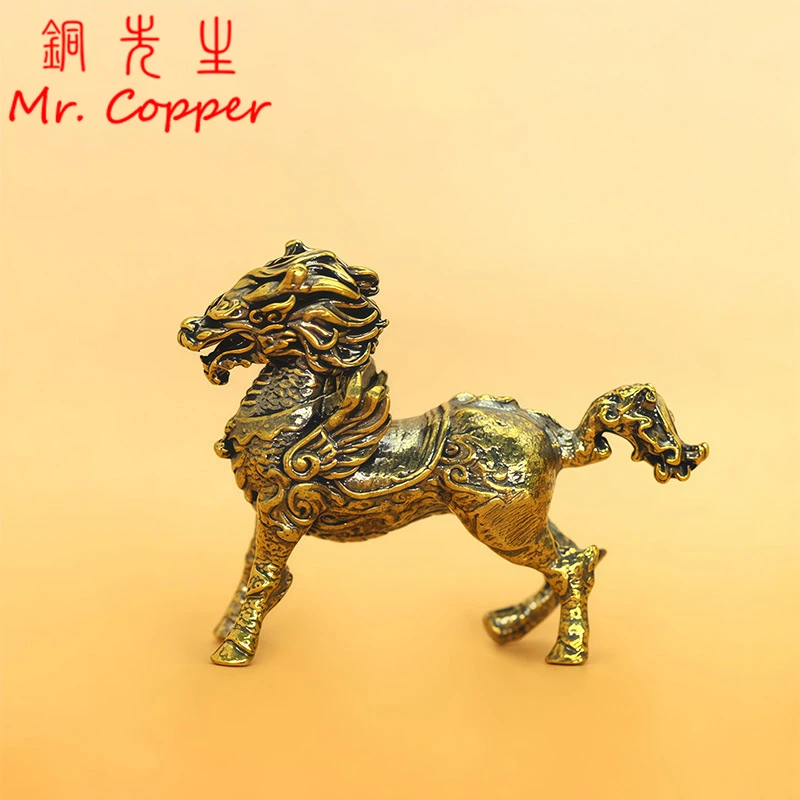 Running War Horse Sculpture Ornaments Retro Brass Zodiac Animal Feng Shui Small Statue Office Desk Home Decorations Figurines