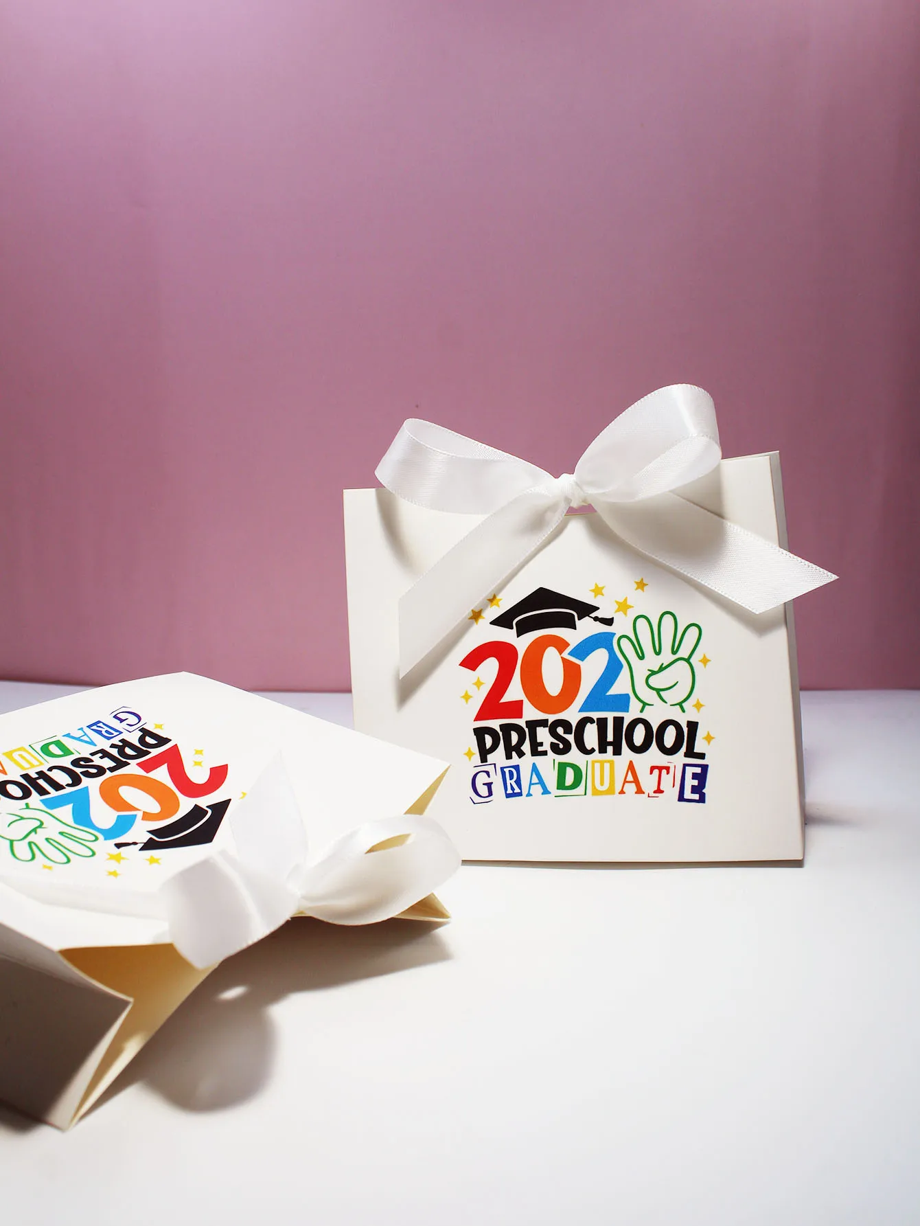 Colorful '2024 Preschool Graduate' Gift Box with Satin Ribbon - Ideal for Celebrating Early Childhood Education Achievements