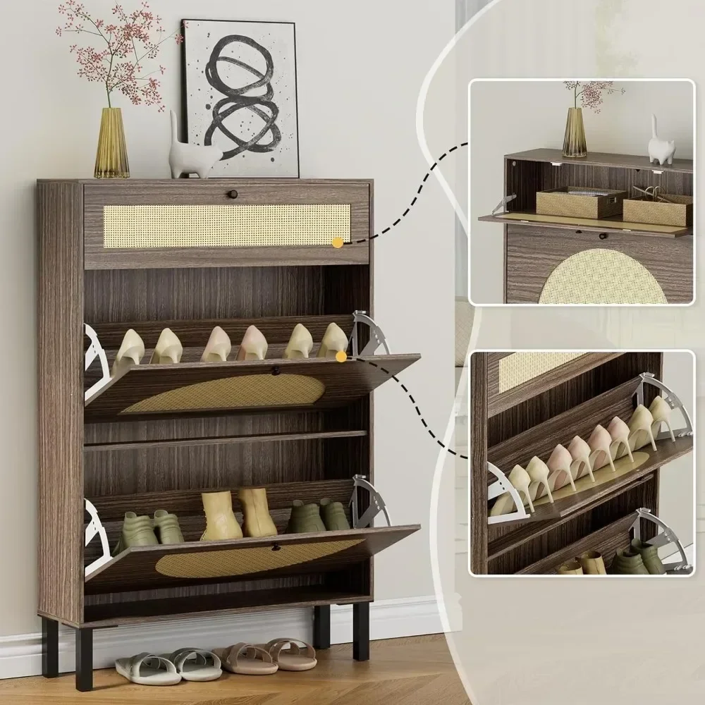 Rattan Shoe Cabinet Boots Shoe Rack Space Saving Shoes Organizer Shoerack Slippers (Rattan) Home Furniture Shoe-shelf Furnitures