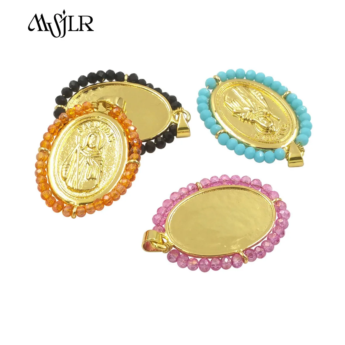 MVP-086   2024 Medieval Retro Style Exquisite Religion Printing Gold Plated Fashion Design Pendant Colorful Oval Shape Jewelry