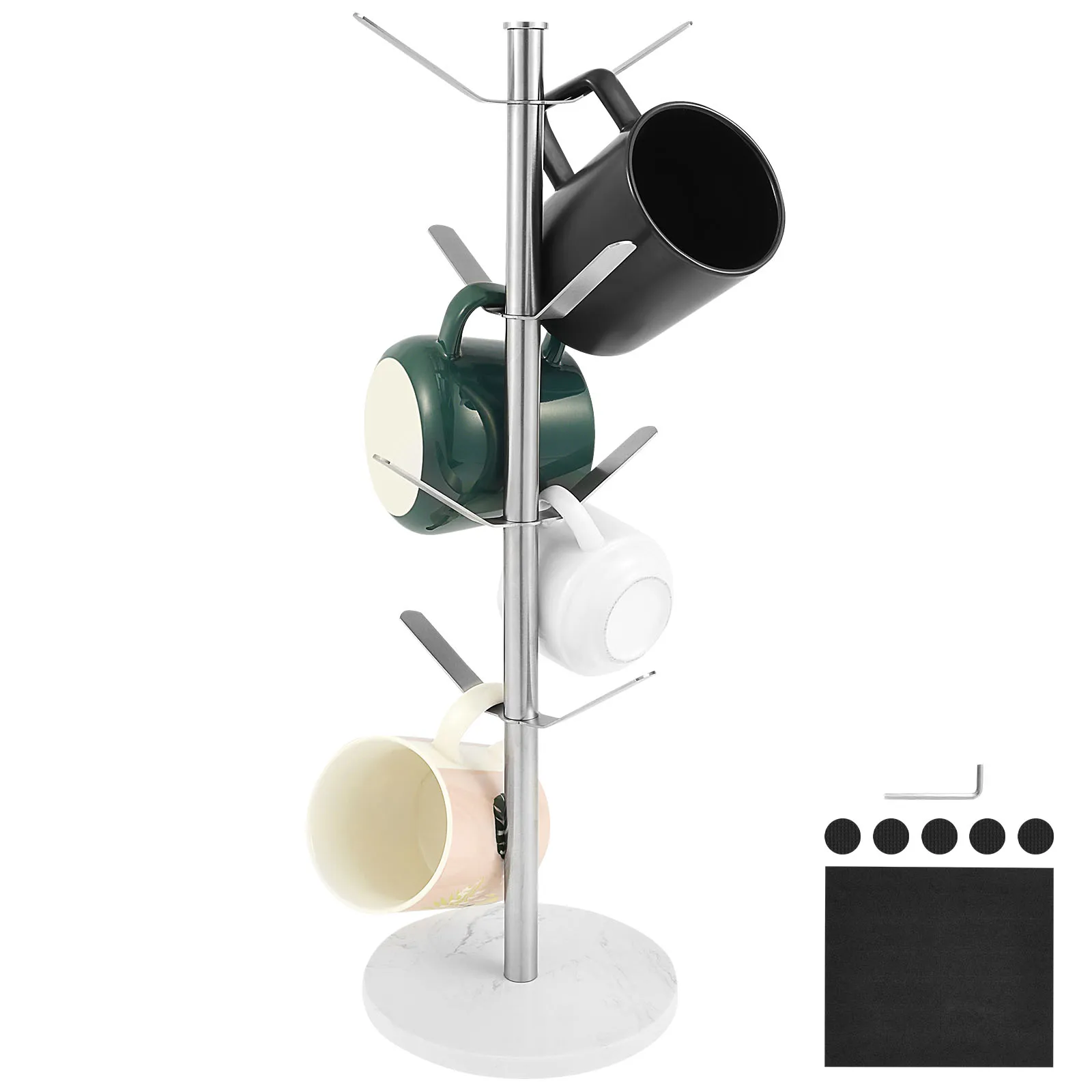 

Дерево для кофейной кружки с мраморным основанием Стеллаж для хранения кружки из нержавеющей стали с 8 крючками Экономия места Держатель для кофейной чашки Столешница