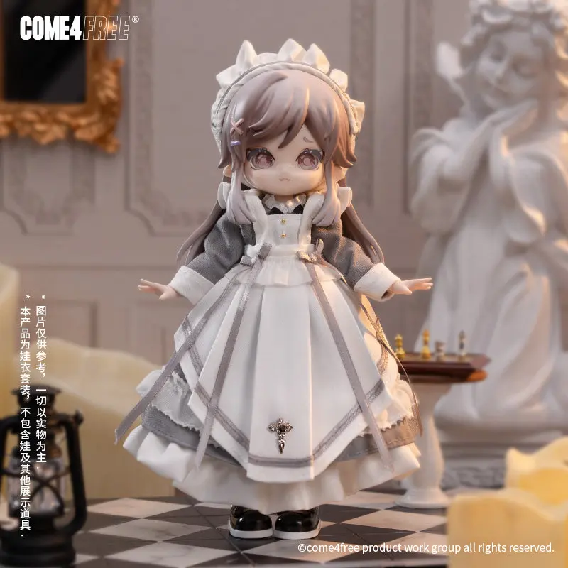 

Come4free 12 Scale Bjd Doll Clothes Maid Dress Grey White Ruffled Outfit Cross Decoration For Doll Collectors Display