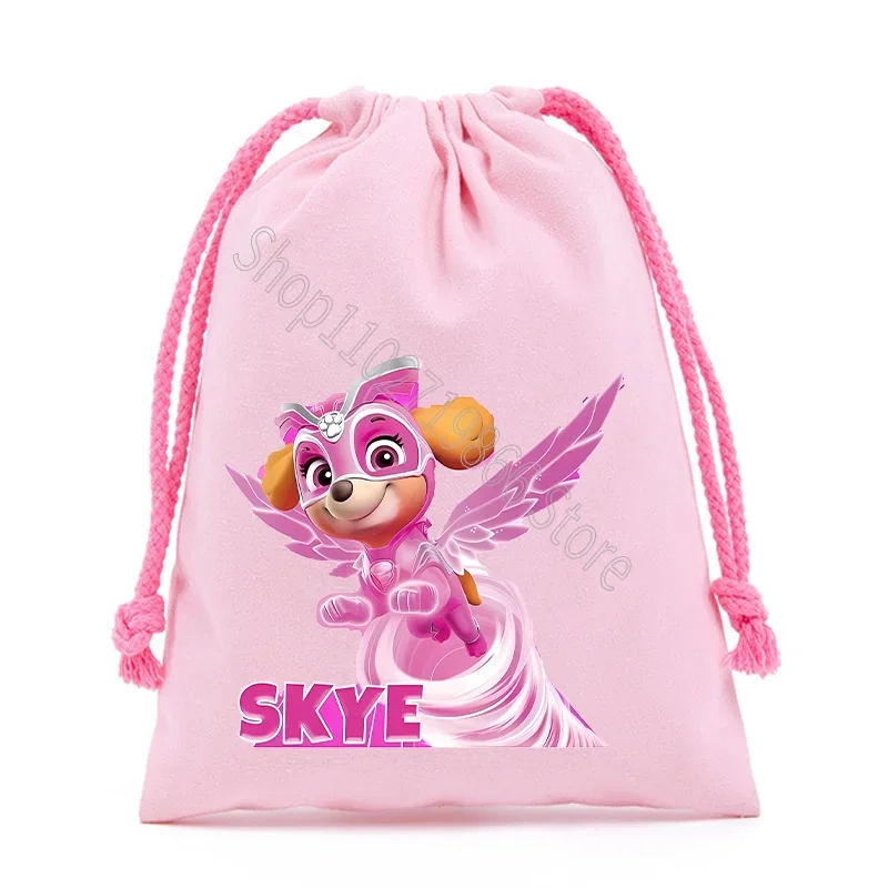 Paw Patrol Drawstring Pockets Chase Skye Storage Bags Animated Cartoon Character Pattern Tote Bag Large Capacity Portable Gifts