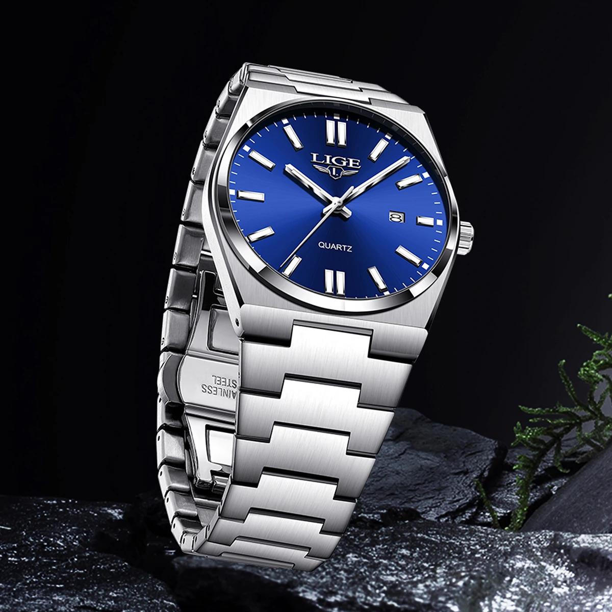 LIGE-Montre à quartz avec bracelet en acier pour homme, horloge bleue étanche, date et calendrier, marque de mode d'affaires originale