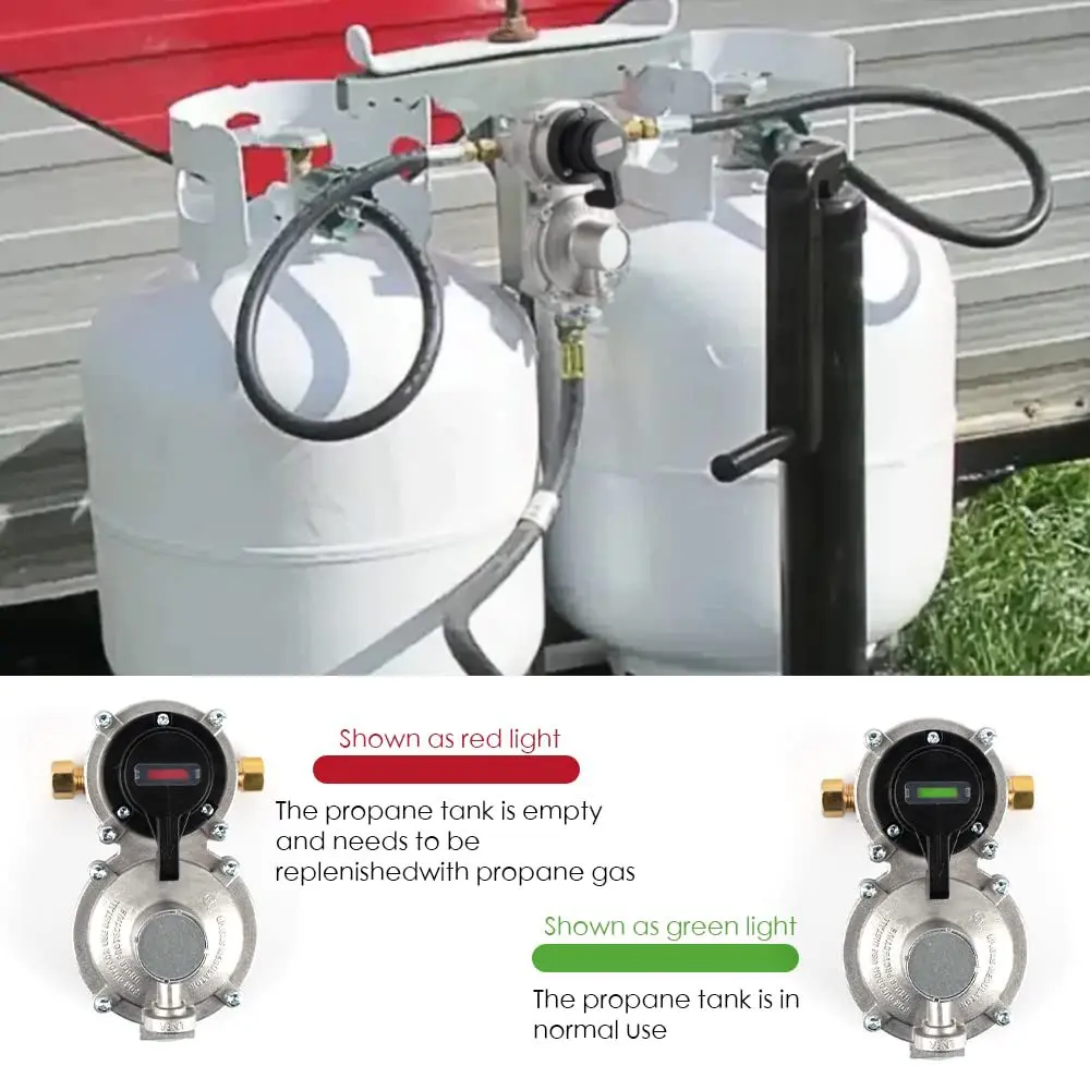 2-Pack 2-Stage Auto Changeover LP Propane Gas Regulator with 18 Inch Pigtail Hoses Gauge QCC1 1/4' Inverted Male Flare Connectio