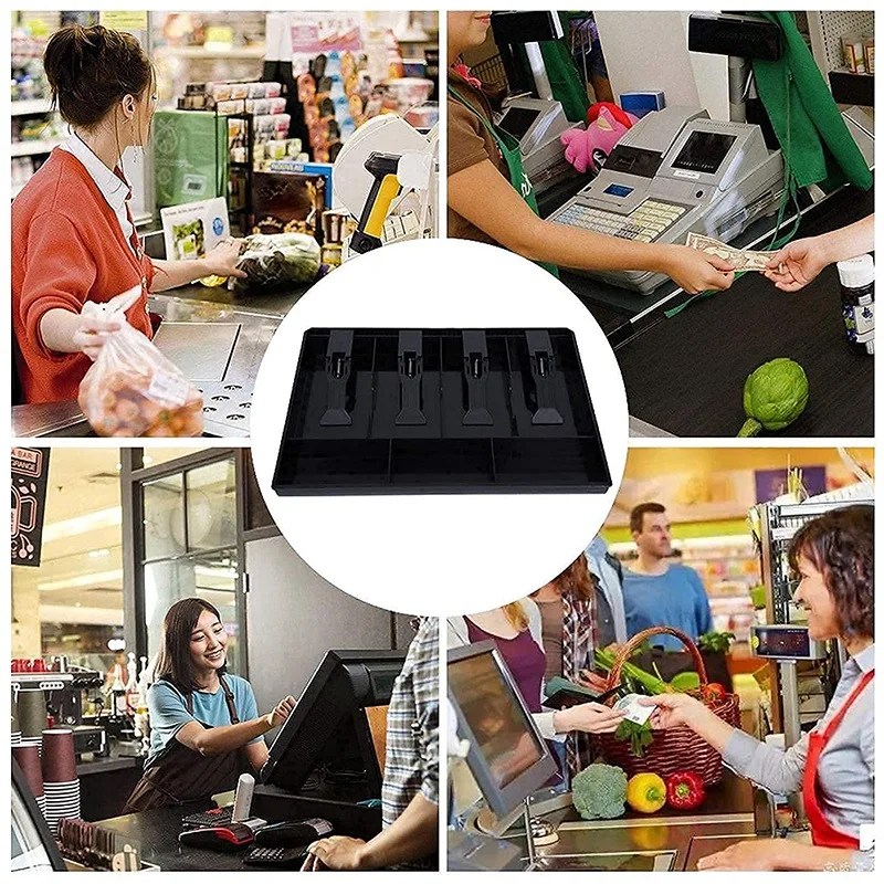 ลิ้นชักลงทะเบียนเงินสดถาดใส่เงินสด4ใบ/3เหรียญถาดใส่เงิน12.6x9.6x1.4นิ้ว