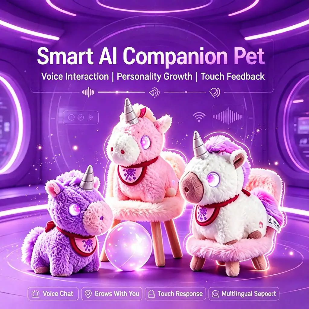 AI-powered smart toy unicorn plush toy, an interactive toy that talks and speaks in multiple languages.