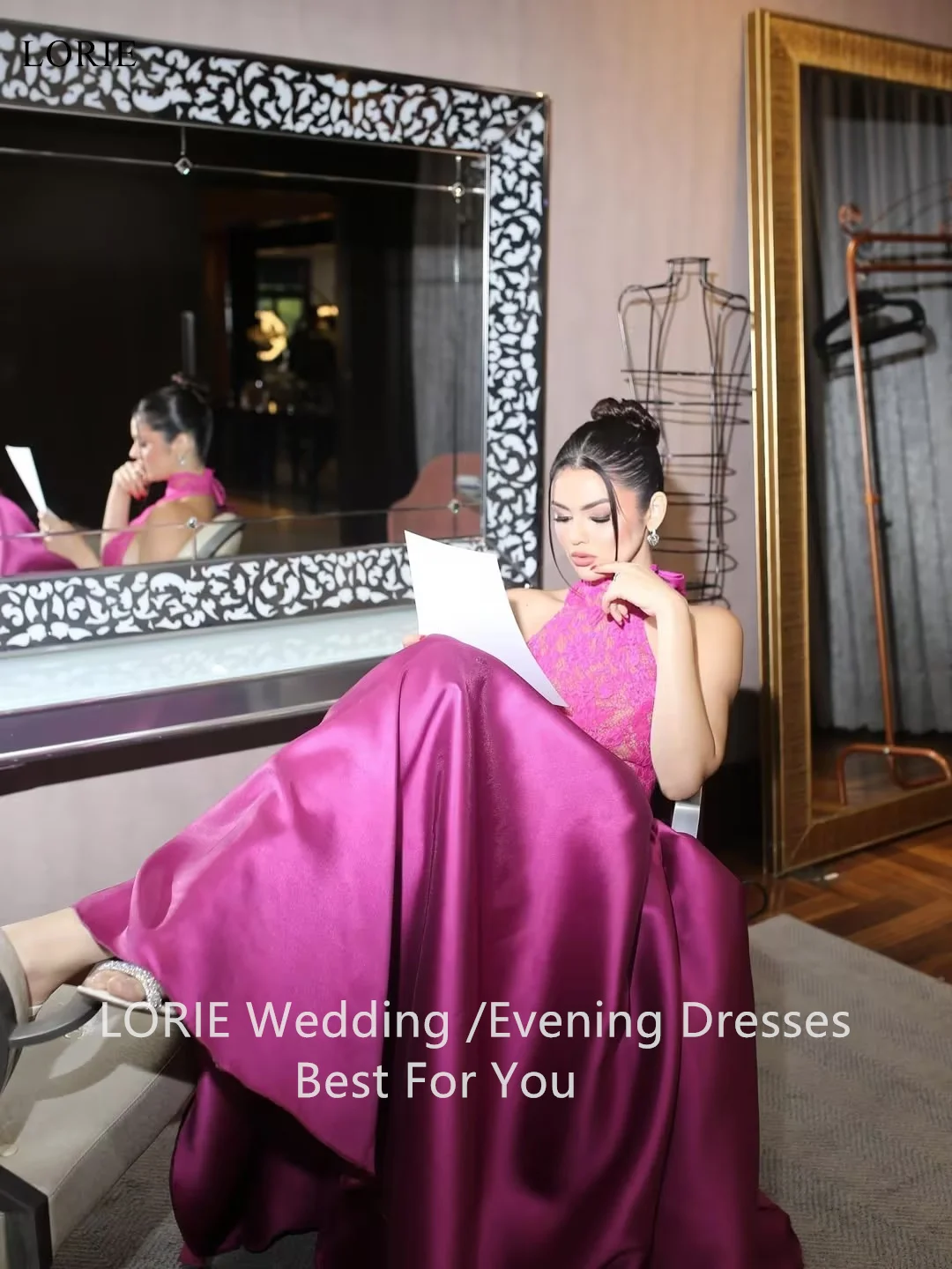 LORIE Elegante Satin-Partykleider, sexy Spitze, ärmellos, A-Linie, Abendkleid, drapiert, für formelle Anlässe, Abendkleid, individuell gestaltet