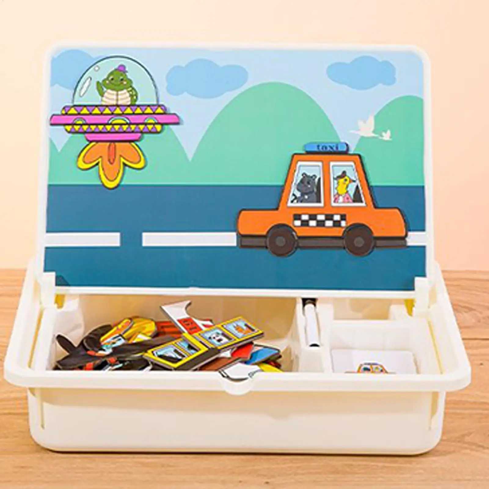 자석 퍼즐 상자 유치원 유아 자석 퍼즐 게임 유아 여행 게임 유치원생을 위한 운반 케이스 포함 어린이 연령 3