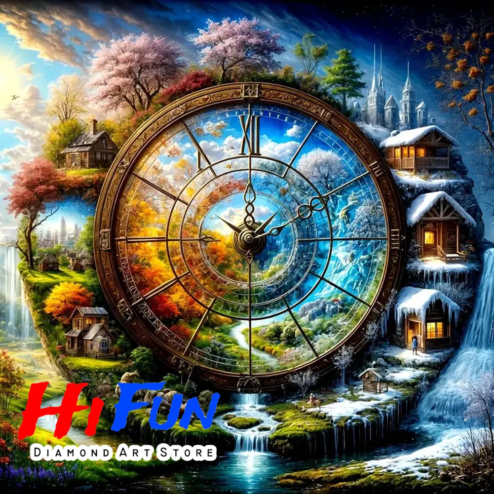 

DIY Diamond Mosaic Vibrant Seasonal Clock Beautiful Landscape Craft Diamond Painting New Arrival Embroidery Holiday Gifts