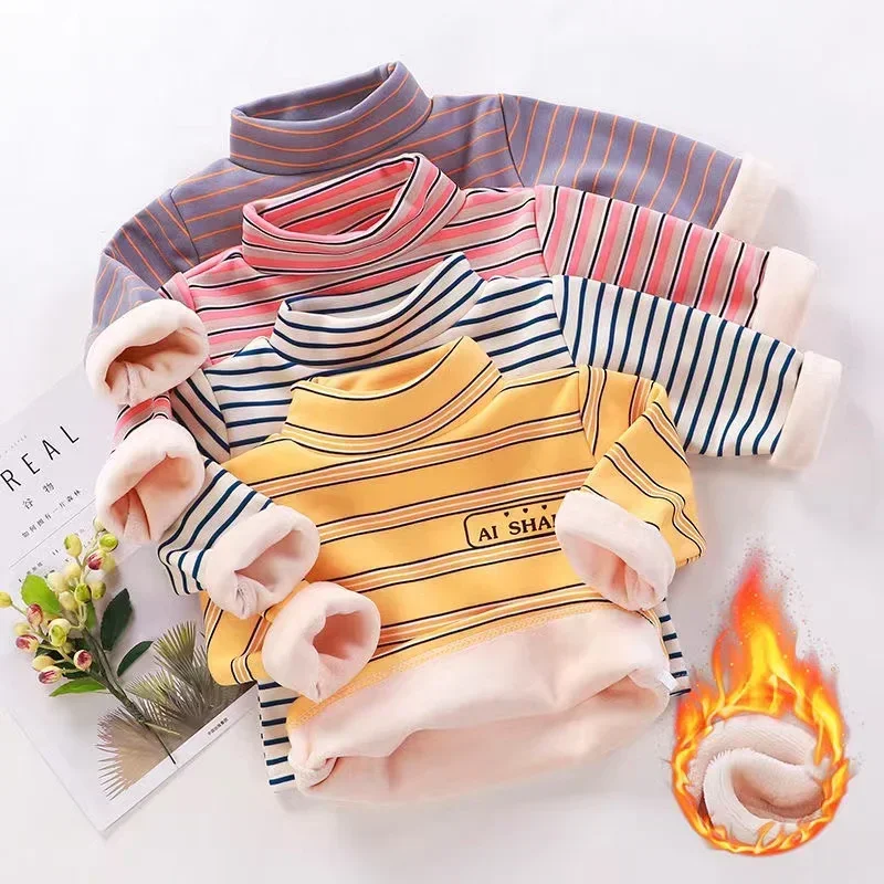 Camisas de terciopelo de cuello alto para niños, ropa de 2-8T para niños y niñas, blusa, camisetas, ropa para niños, otoño coreano