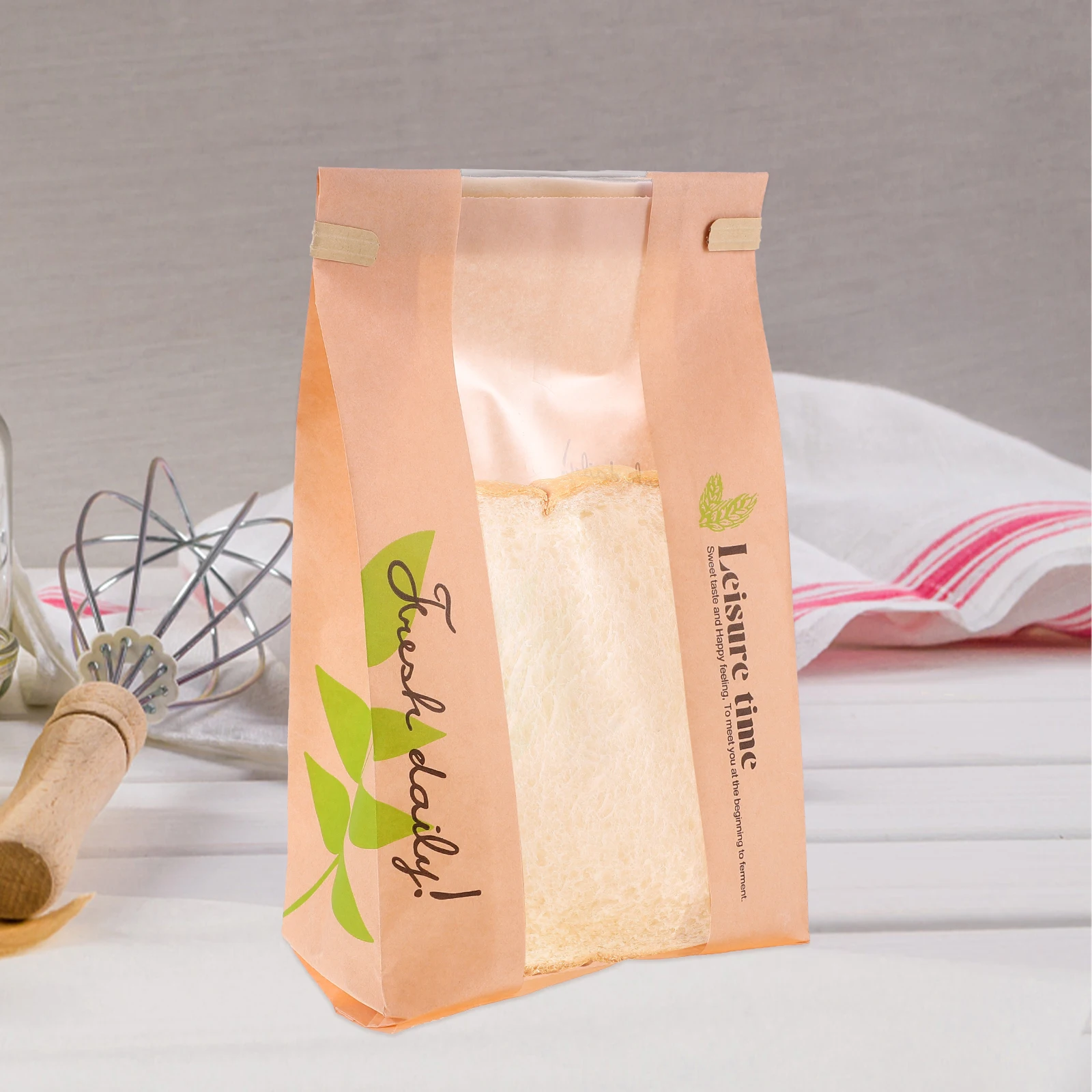 

50pcs Greaseproof Baking Bread Sealing Bags Food-Grade Paper Packaging Iron Buckle Closure For Snacks Cakes Toast Cookies