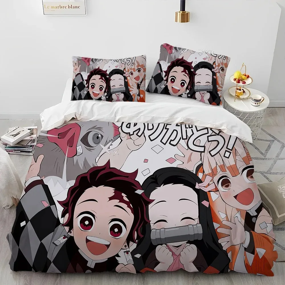 Demon Slayer Bedding Set Kamado Nezuko Duvet Cover Set Bedspread Pillowcase King Queen Full Single Size Bed Linen Kids Teen Gift