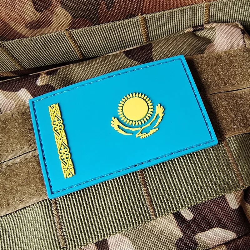 Kazakhstan Flag PVC Embroidered Armband Rubber Patch Military Tactical Patch Clothing Personality Accessories Sticker 7*5cm